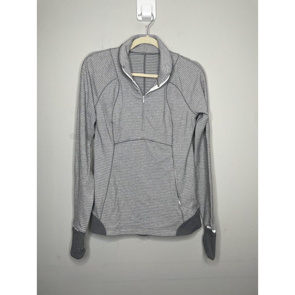 Lululemon Shirt Womens 8 Gray Stripe Runderful 1/2 Zip Mock Neck Pullover
